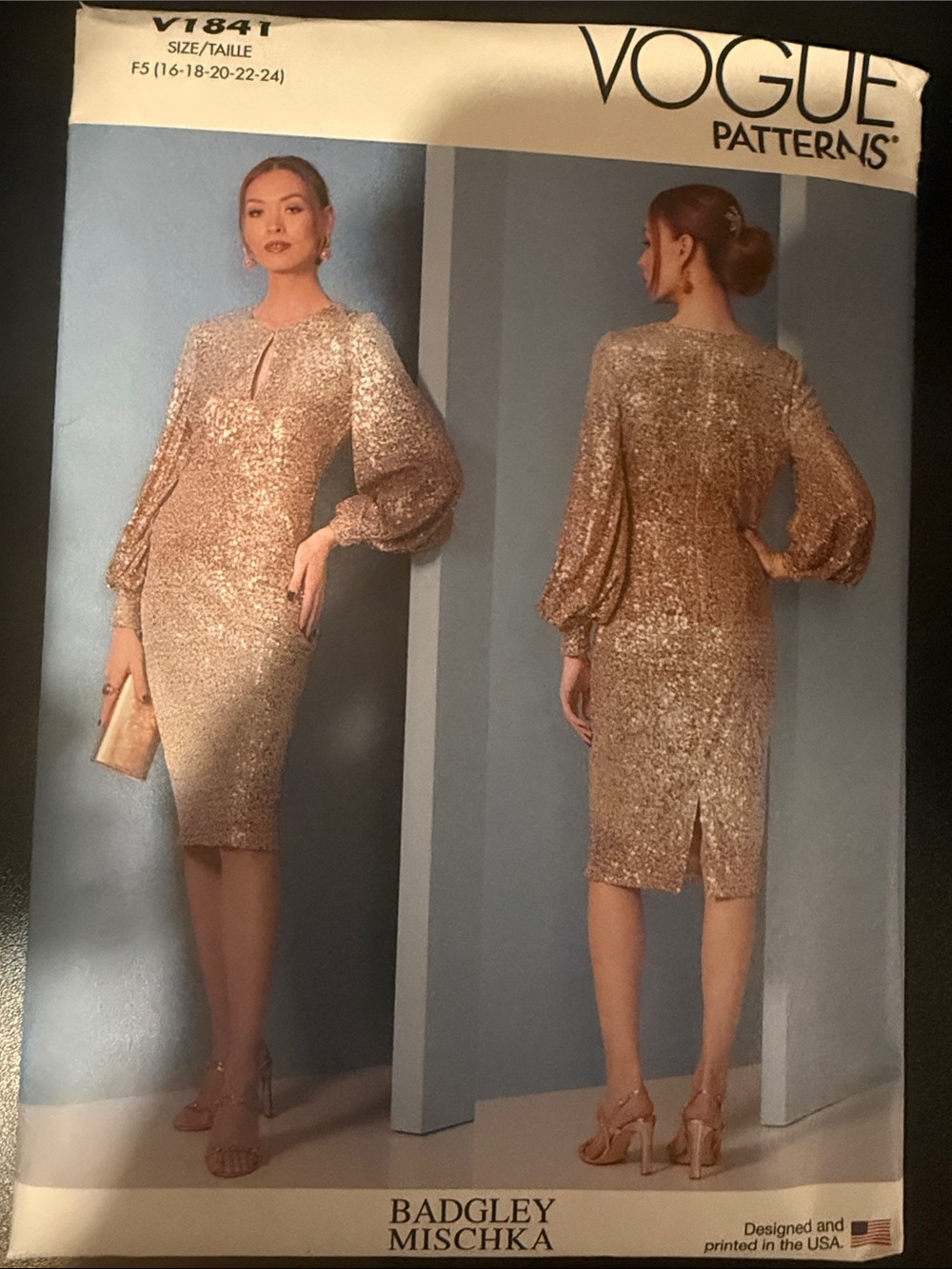 Badgley Mischka Gold Sequin Midi Dress with Blouson Sleeves PATTERN MAKE IT!